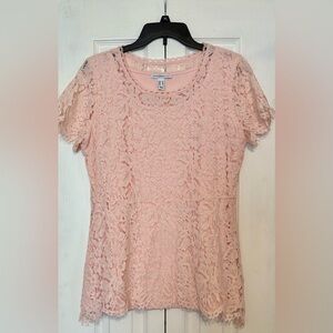Isaac Mizrahi Light Pink Lace Short-Sleeve Scoop Neck Top